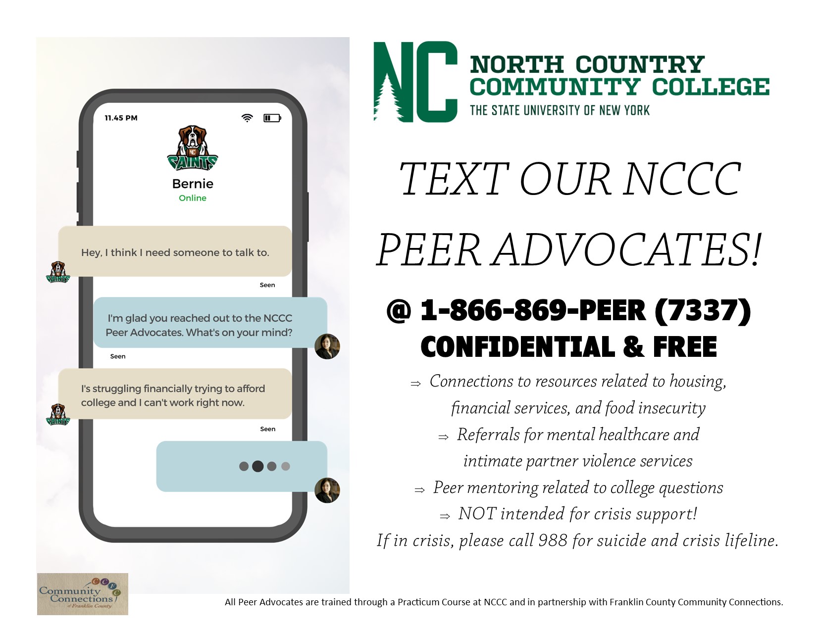 Peer Advocates Hotline flyer