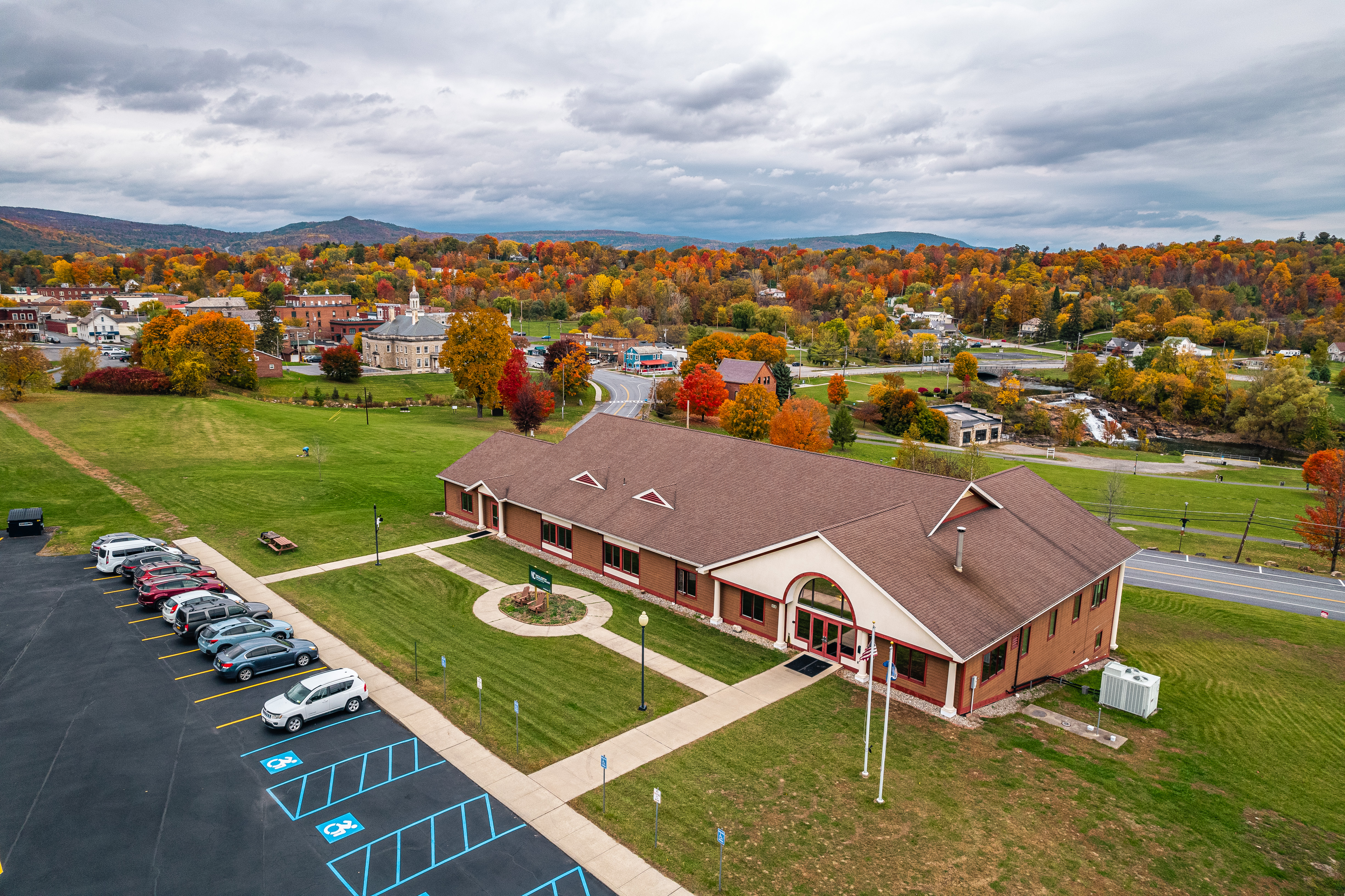 The college's Ticonderoga building, as seen from above