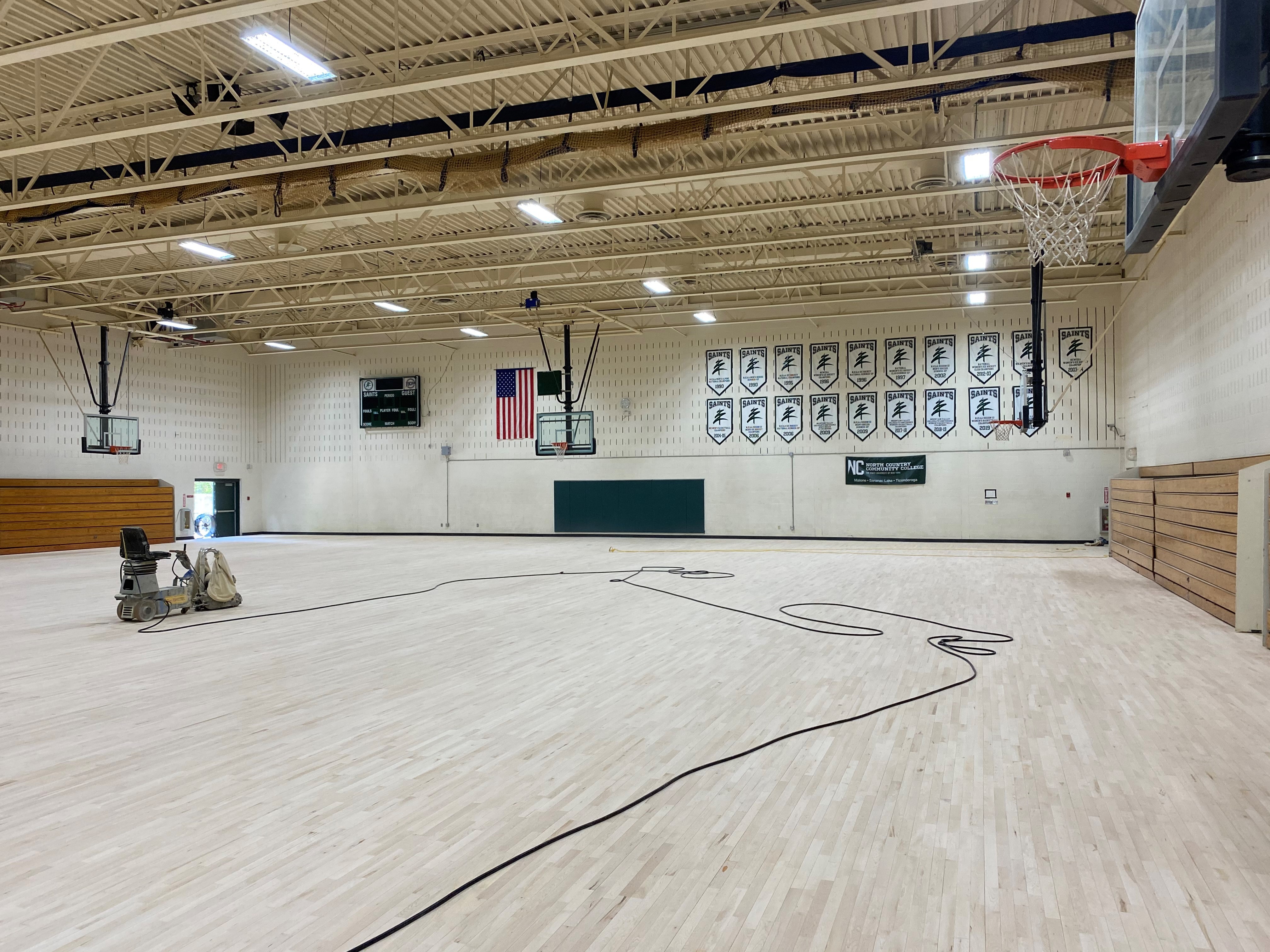 Sanding the old gym floor