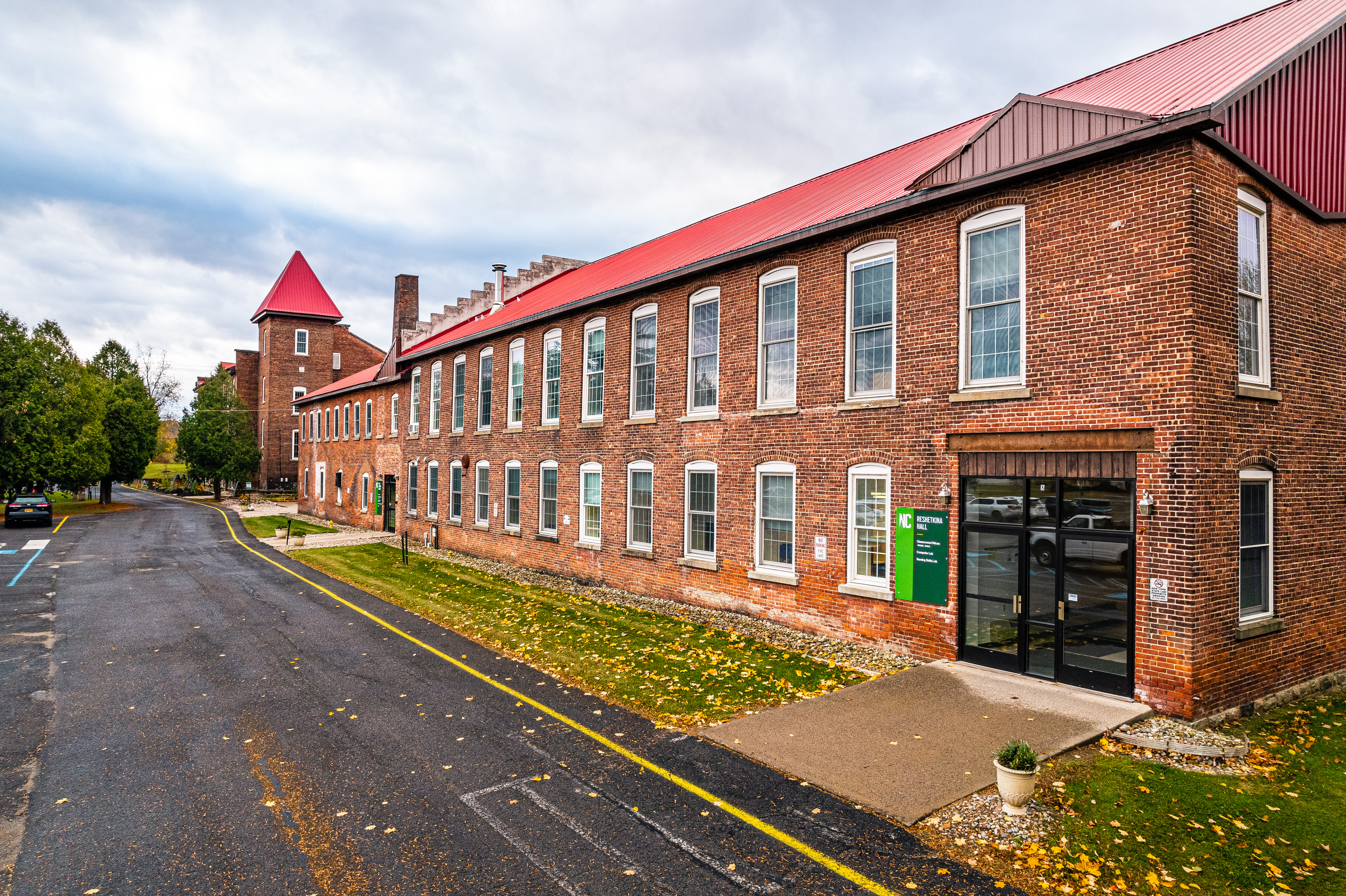 The front of the Reshetkina Hall building at the college's Malone campus