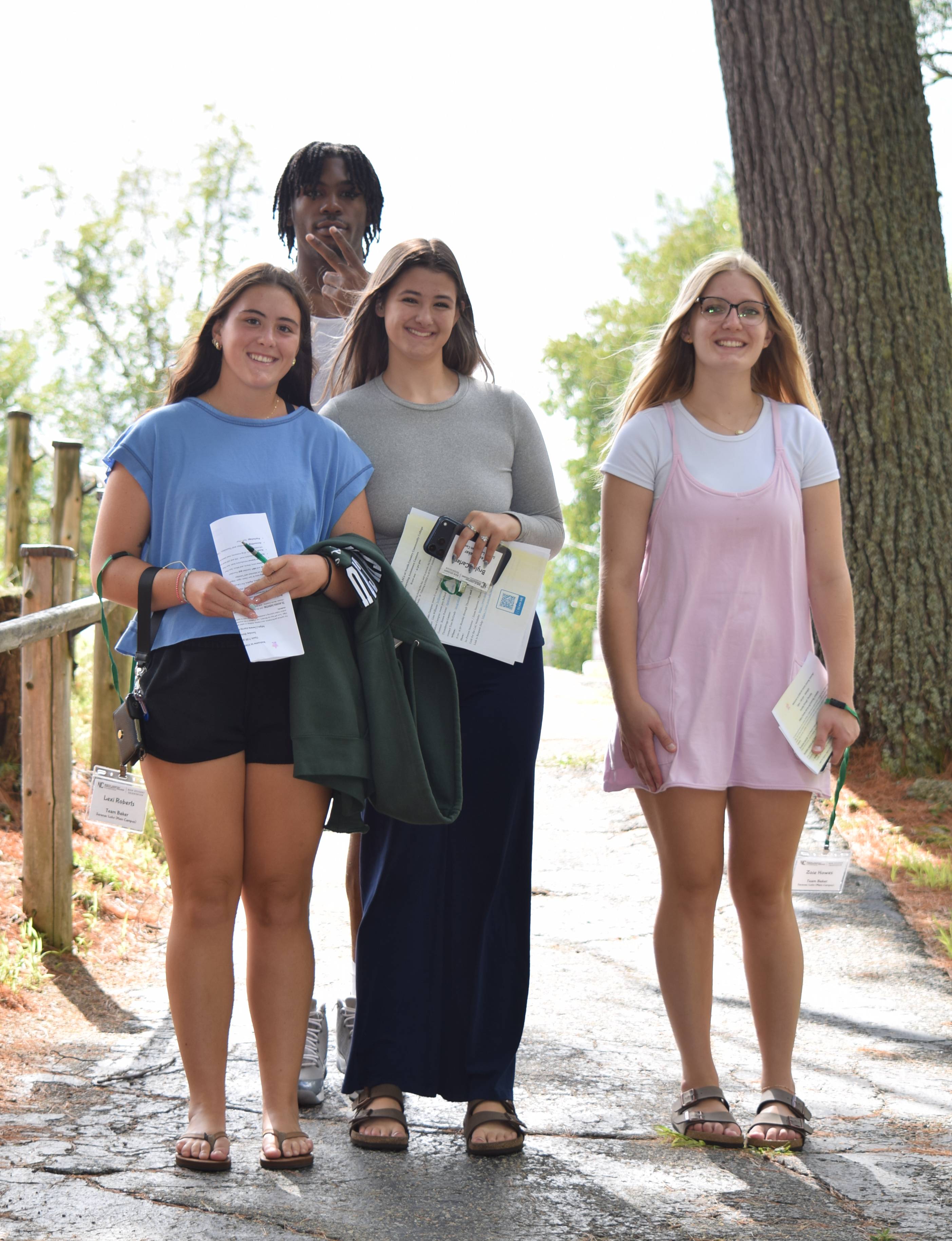 First year North Country Community College students participate in a scavenger hunt on the college’s Saranac Lake campus as part of New Student Orientation on Friday, Aug. 28. Pictured from left are Lexi Roberts of Mooers, Khaleel Williams-Mitchell of Queens Village, Brylee Carter of Bloomingdale, and Zoie Howes of Waddington.
