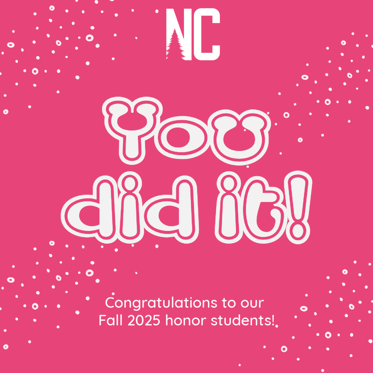 A graphic congratulating students who made the honors list for Fall 2025