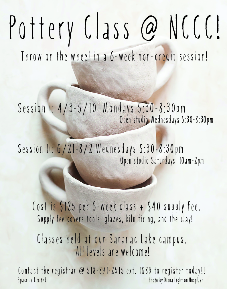 A flyer advertising a pottery class.