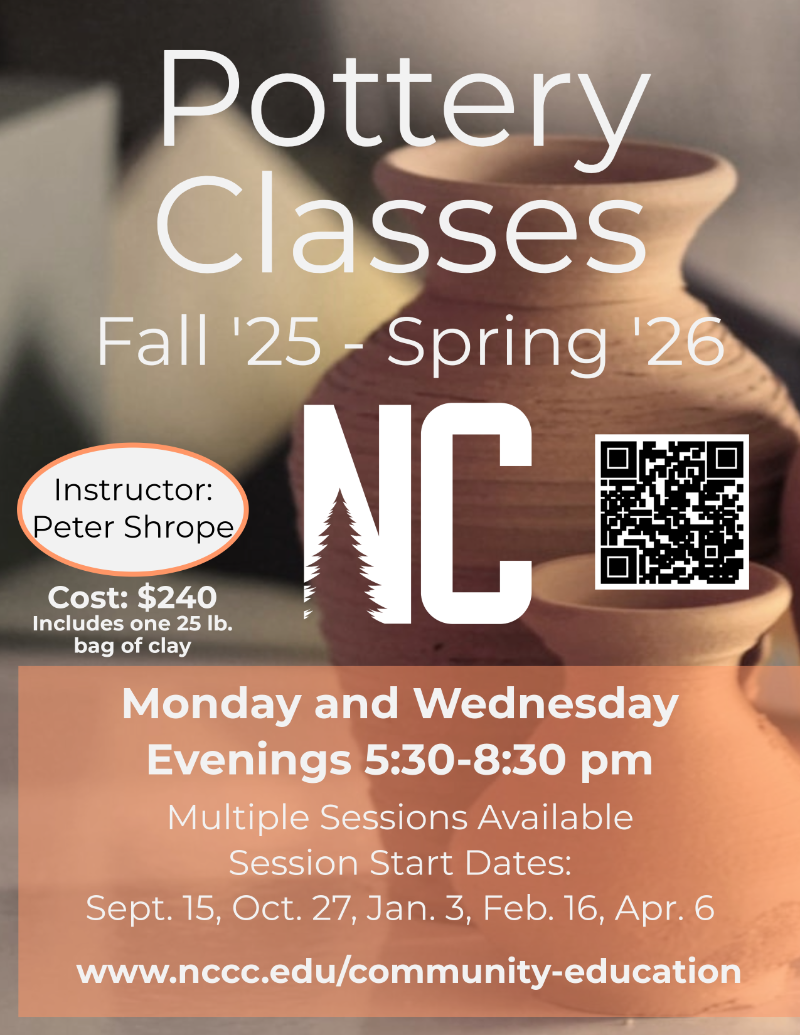 A flyer with details about pottery classes