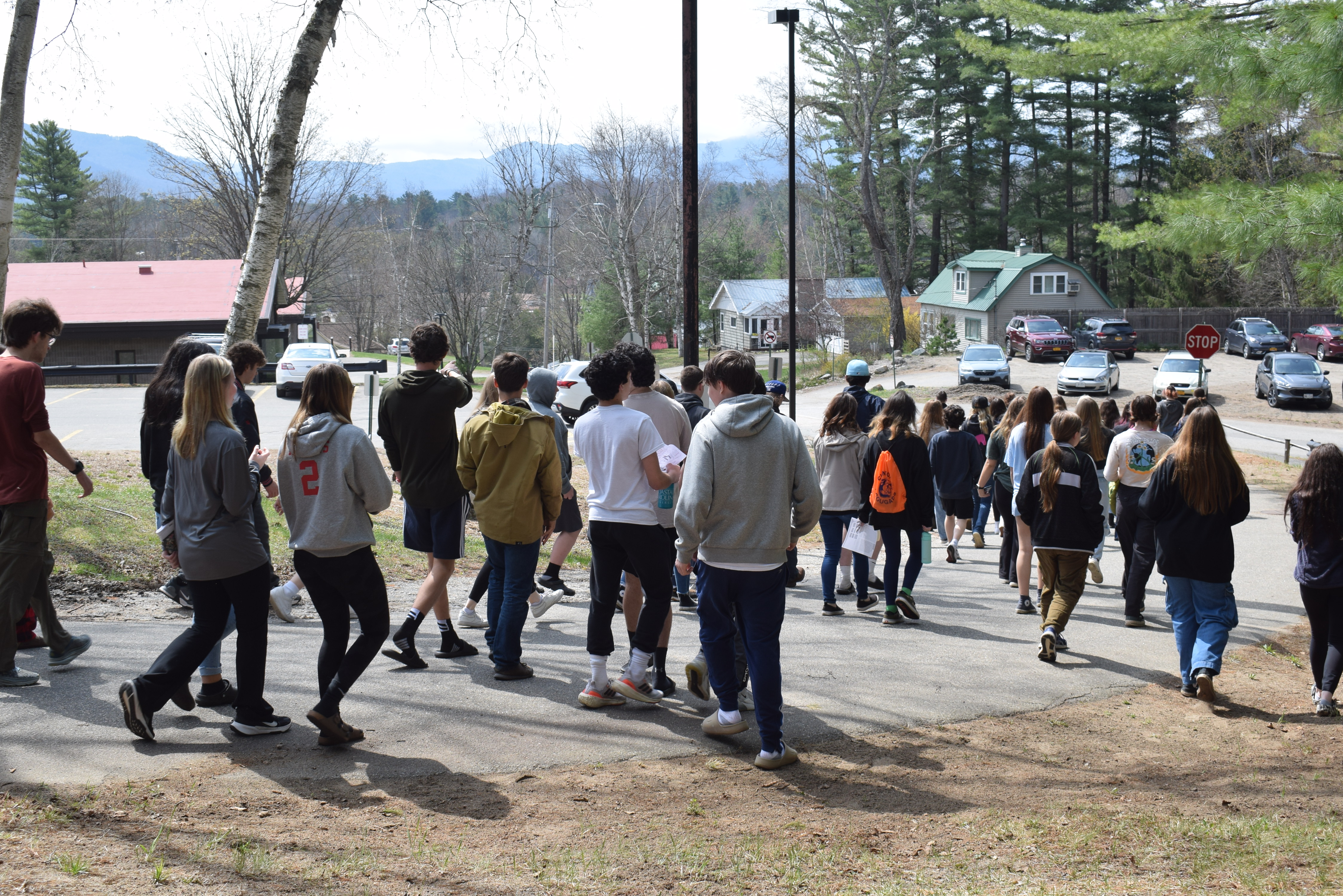 High school students on a tour of the college's Saranac Lake campus