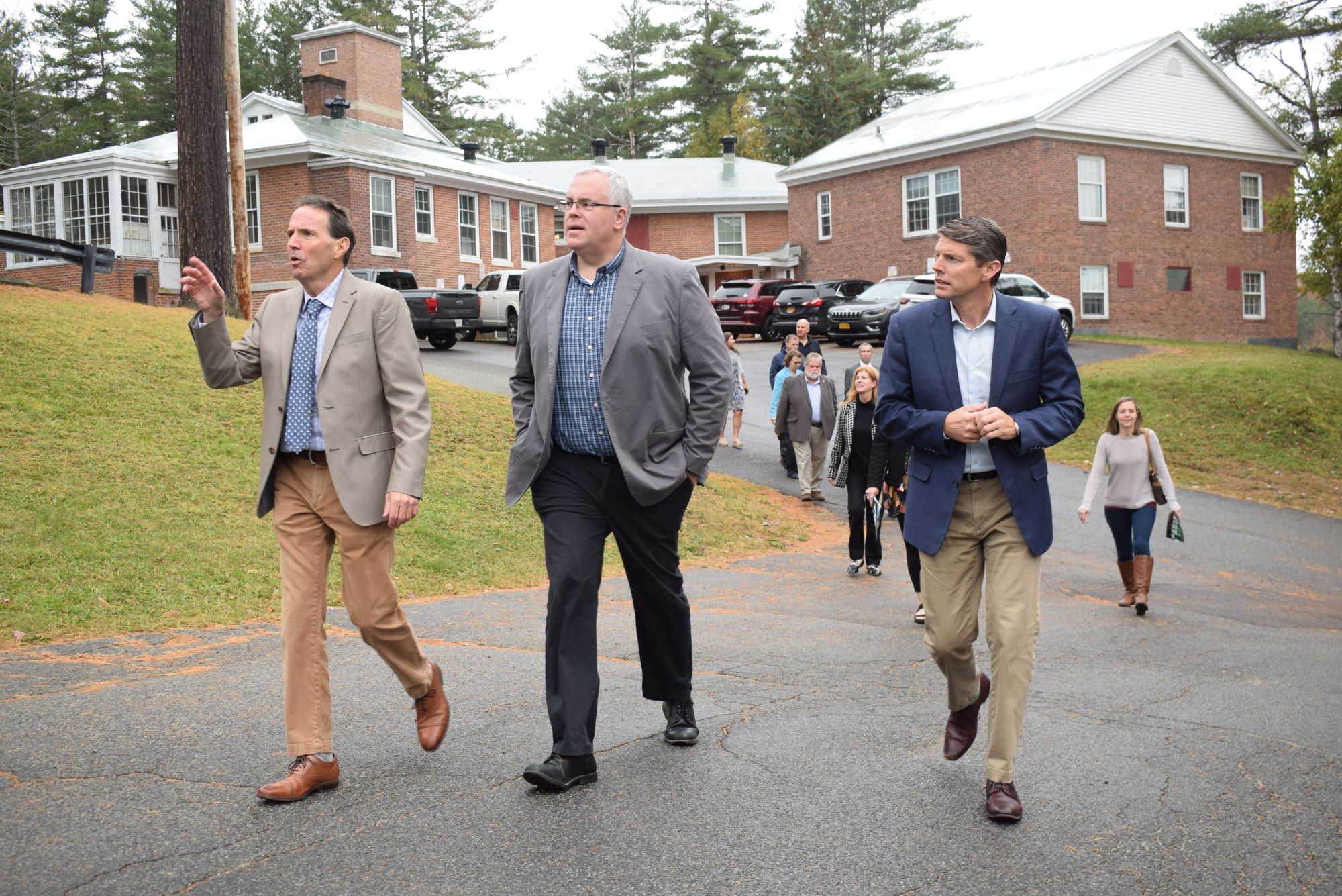 North Country Community College President Joe Keegan leads a tour of the college’s Saranac Lake campus with State Senator Dan Stec and Assemblyman Billy Jones. 