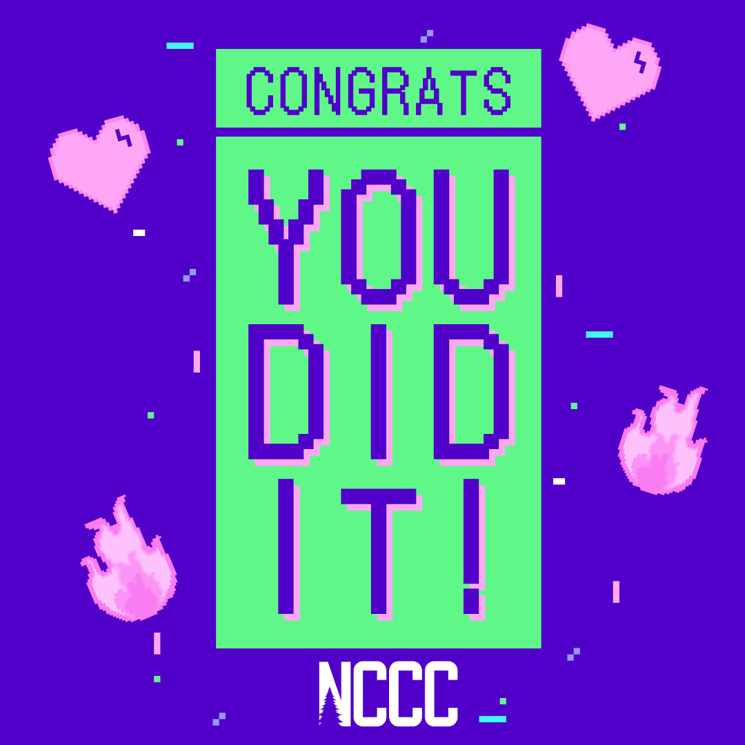 A blue background with green neon letters saying 